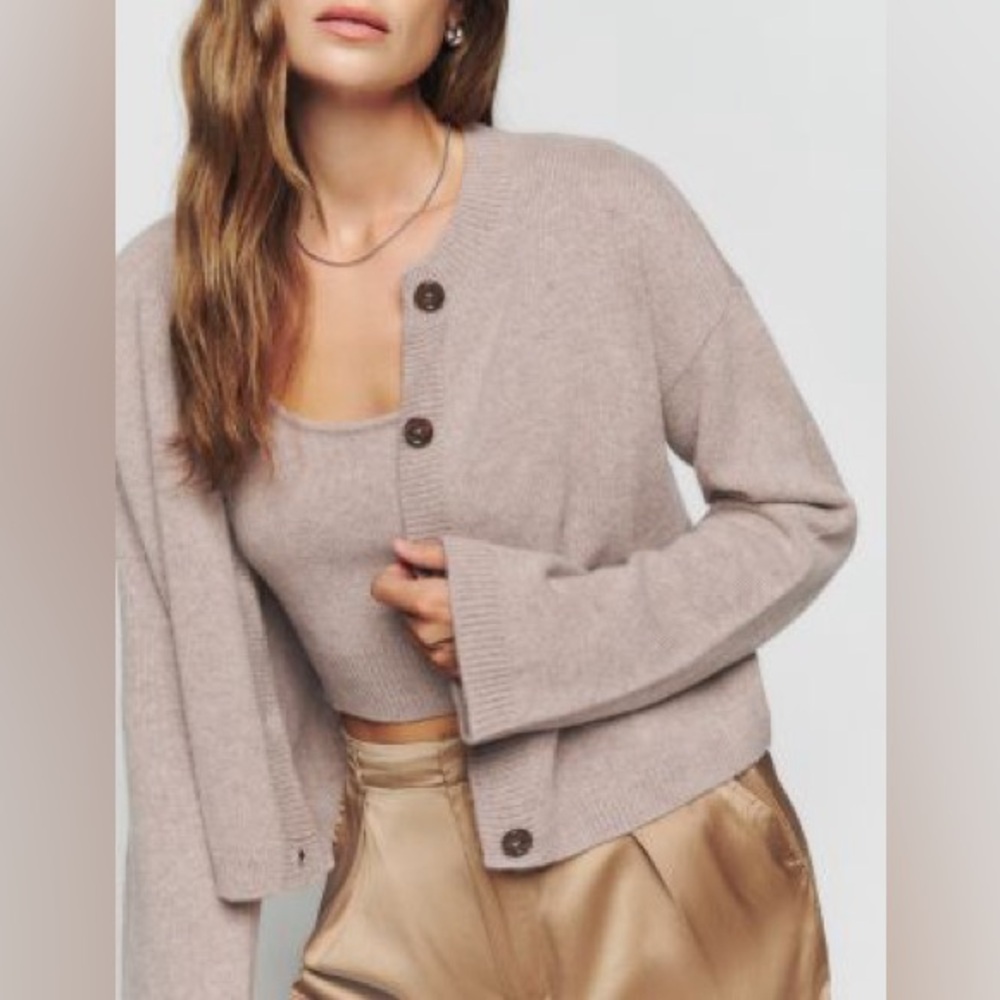 Reformation cashmere beige cardigan, size S